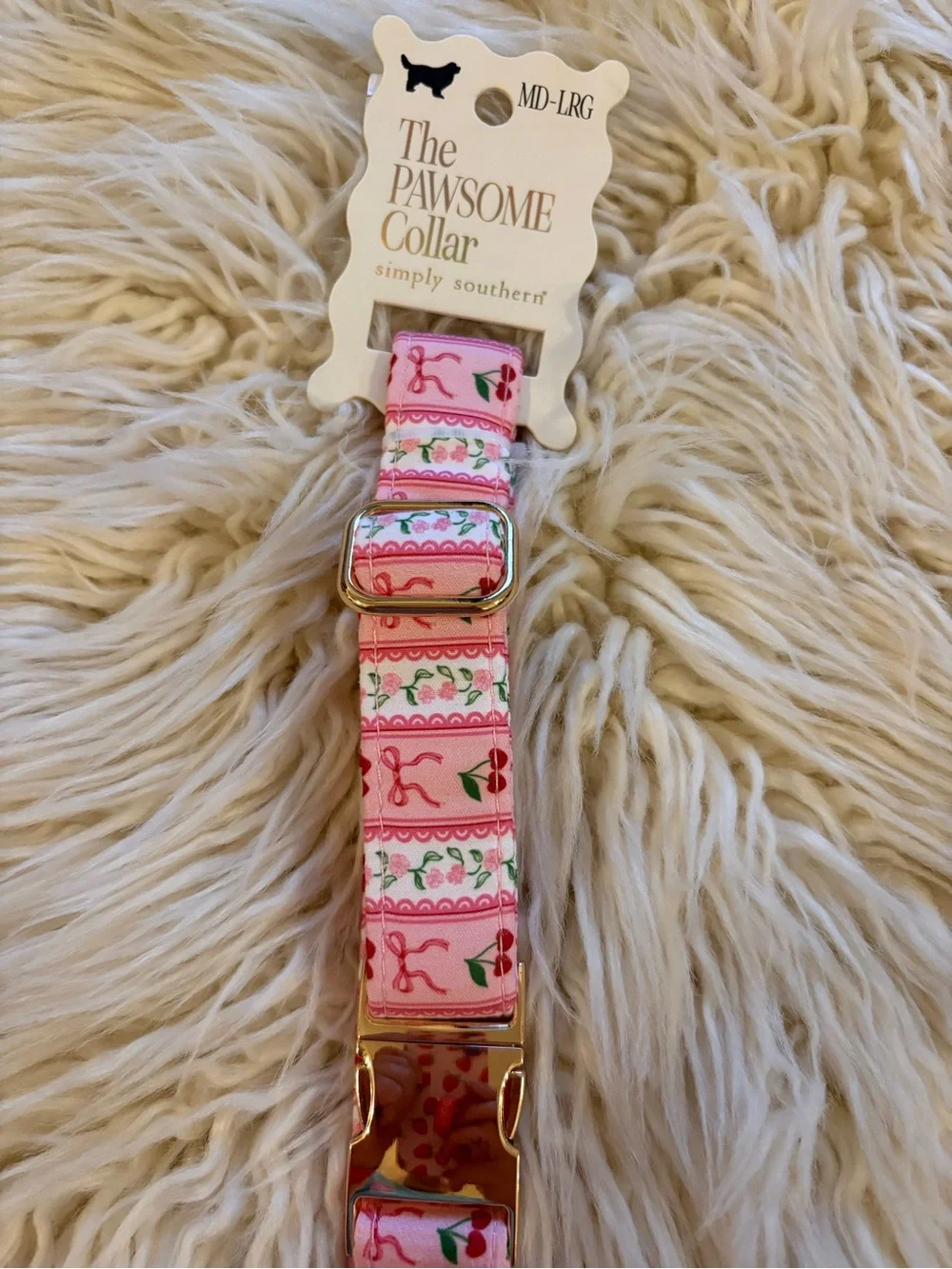 Simply Southern The Pawsome Pet Collar Pink Cherries & Bows Med - Large Dog